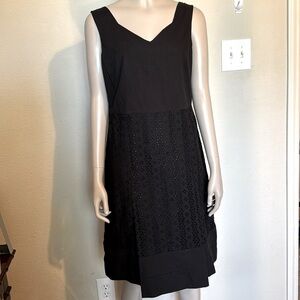 Oscar By Oscar De La Renta Dress Womens 8 petite Black Eyelet cotton